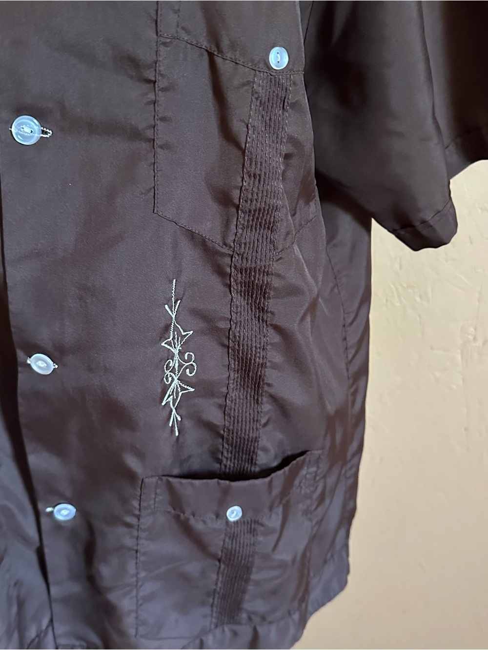 Maya Brown Short-Sleeve Embroidered Cuban Shirt Jacket - Picture 5 of 8